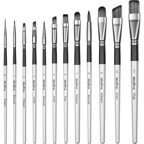 12 Pièces Artiste Pinceaux Peinture, Nylon Art Pinceau pour Débutants et Professionnels Petits Pinceaux Miniatures pour Aquarelle, Acrylique, Artisanat, Modèles (1/5)