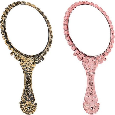1 Miroir de poche, poignée, style rétro, motifs floraux, ovale, pour maquillage, voyage, école (1/5)