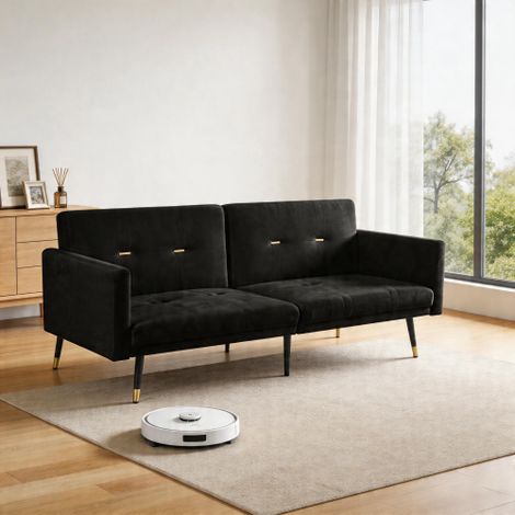 Canapé-lit 2-en-1, Canapé pliable multifonction (Dossier réglable) — Double usage pour salon et chambre (Noir) (1/4)