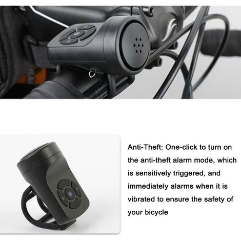 Sonnette de vélo 120dB, klaxon électrique puissant, Rechargeable, alarme antivol, étanche avec 4 Modes sonores pour route de montagne (1/5)