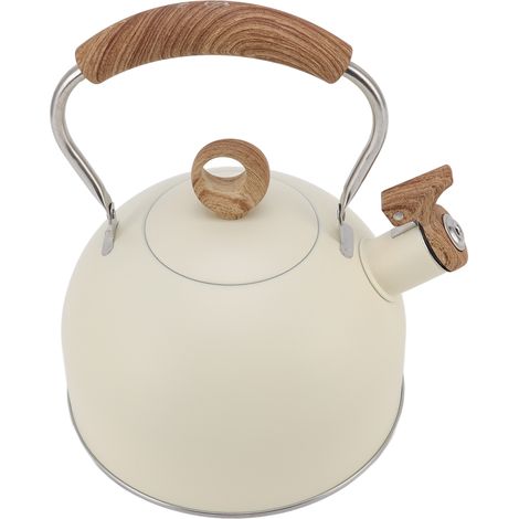 Bouilloire siffleuse 2,5L en acier inoxydable à fond épais, blanc crème, pour gaz et induction, sifflet intégré. (1/5)
