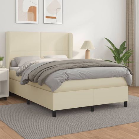 Sommier à lattes de lit avec matelas Crème 140x190cm Similicuir (1/5)