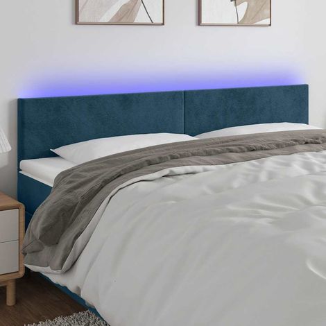 Tête de lit à LED Armoire de tête de lit Bleu foncé 180x5x78/88 cm Velours 74071 (1/5)