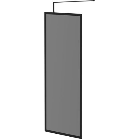 Colore 8mm Smoked Glass Matt Black 1950mm x 800mm Fully Framed Walk In Shower Screen including Wall Channel and Support Bar (1/5)