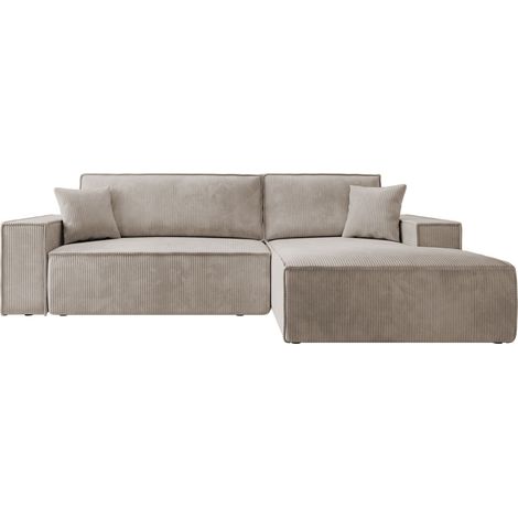 Selsey FARESE Ecksofa mit Schlaffunktion und Bettkasten, Ottomane rechts, Cordbezug in Beige (1/5)