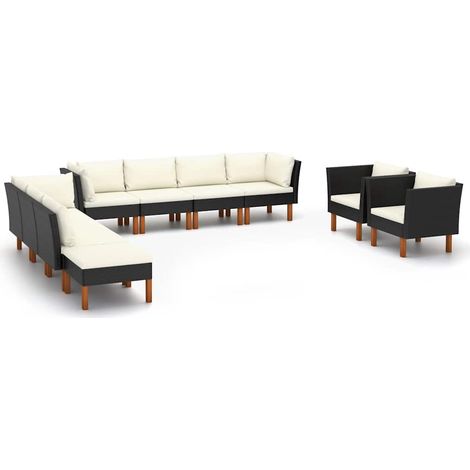 Salon de jardin 10 pcs Résine tressée et bois d'eucalyptus Noir (1/5)