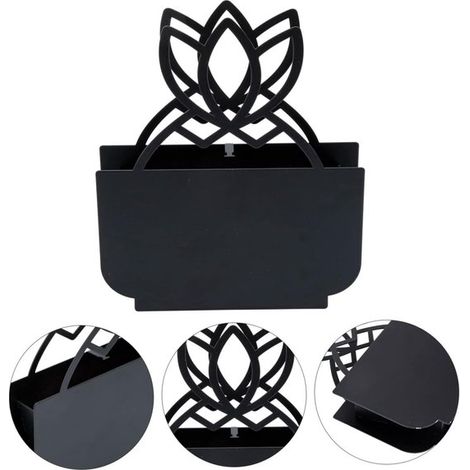 Juego de 2 porta inciensos en espiral de metal negro con silueta de flor de loto (1/5)