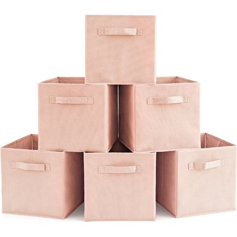Lot de 4 cubes de rangement pliants, 25 x 25 x 25cm Boîtes de Rangement Ouvertes en Textile Non-Tissé, Tiroir en Tissu, pour jouets Vêtements--rose