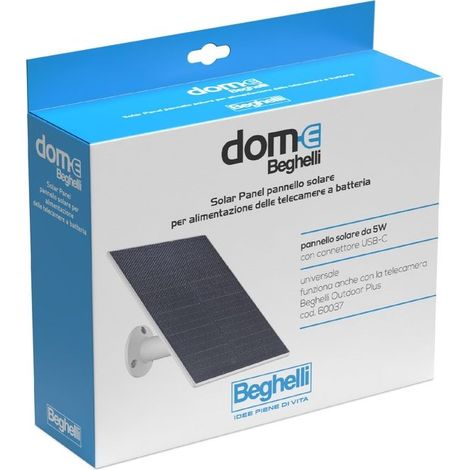 Beghelli 60038 Dom-e Solar Panel Pannello Solare 5W USB-C 5V 1A IP65 Cavo 3m Supporto Orientabile colore Nero