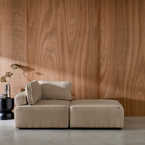 Lot de 2 chauffeuses pour canapé modulable tissu bouclette beige 1 place Bao. L 90 x P 90 x H 74cm
