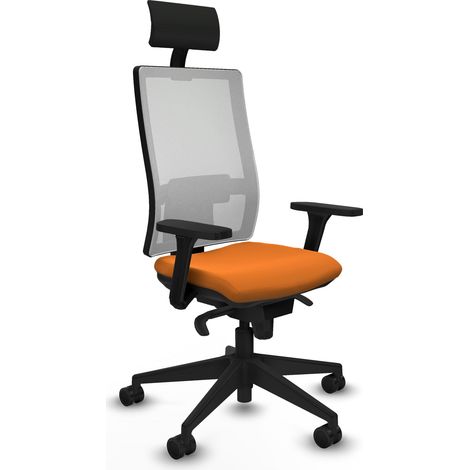 Horna sincro malla blanca similpiel naranja brazos 3D base piramidal cabecero fijo ruedas 65mm nailon (1/5)