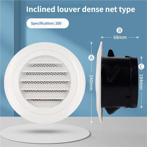 Grille de ventilation ronde en ABS de 200 mm avec moustiquaire, adaptée aux entrées et sorties d'air murales et de plafond intérieures et extérieures. (1/5)