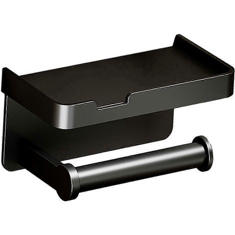 Toilettenpapierhalter mit Ablage, Wandmontage, Aluminium-Toilettenpapierhalter fürs Badezimmer, modern und stilvoll-Black (1/5)