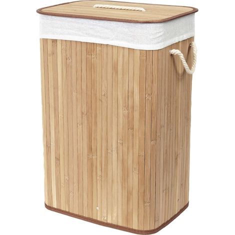 Panier en Bambou avec sac à Linge sale détachable en tissu, bac Rangement Déco, ambiance Spa, panière idéale pour décoration et organisation de la salle de bain, chambre, buanderie (1/5)