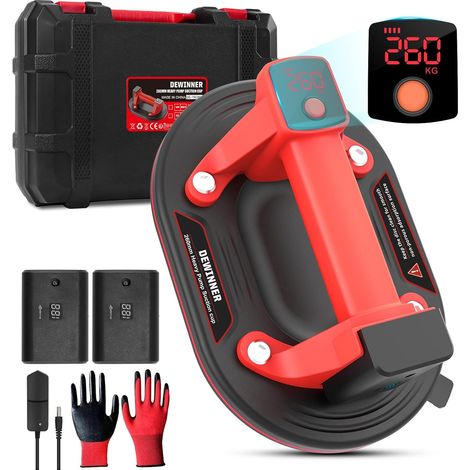 10-inch electric vacuum cup, heavy-duty glass vacuum lifter with housing, 2 x 3.0A batteries, LCD screen, max load capacity 260KG