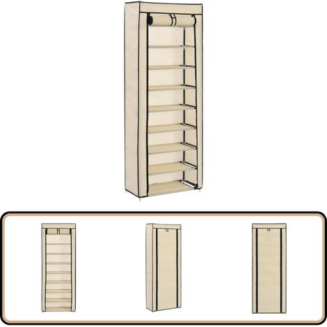 Schuhschrank mit Abdeckung Cremeweiß 57 x 29 x 162 cm Stoff - Schuhschrank - Schuhregal - Schrank - Garderobe - Aufbewahrungssystem