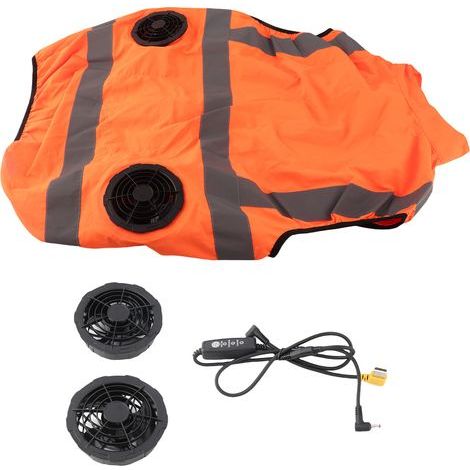 Gilet rafraîchissant d'été avec ventilateur intégré, bandes réfléchissantes, rechargeable, 5V, orange fluorescent, taille XXL (1/4)