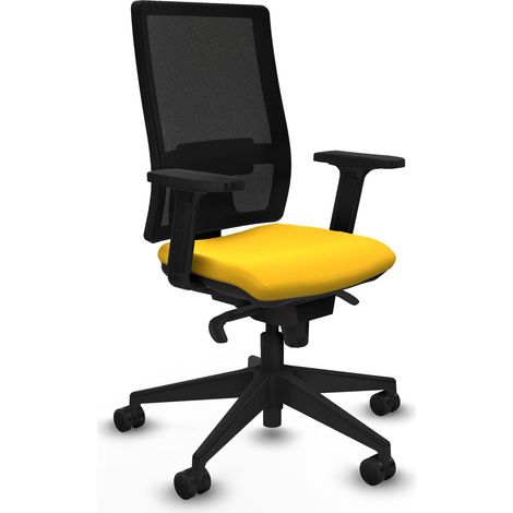 Horna sincro malla negra similpiel amarillo brazos 2D base piramidal ruedas 65mm nailon (1/5)