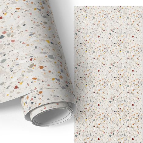 Klebefolie für Möbel - Möbelfolie - Selbstklebefolie - Küche folieren - Schrank folieren - Tischfolie - Terrazzo-Mosaik 65x130 cm
