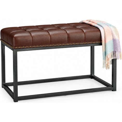 Banc Vintage 36 Pouces Banquette Capitonnée en Simili Cuir avec Cadre Métal Noir Marron (1/5)