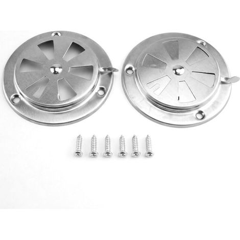 Lot de 2 grilles d'aération rondes, 95 mm, verrouillables, rosace d'aération ronde en acier inoxydable, grille d'aération, grille d'aération en tôle argentée, ventilation ronde en acier inoxydable (1/5)