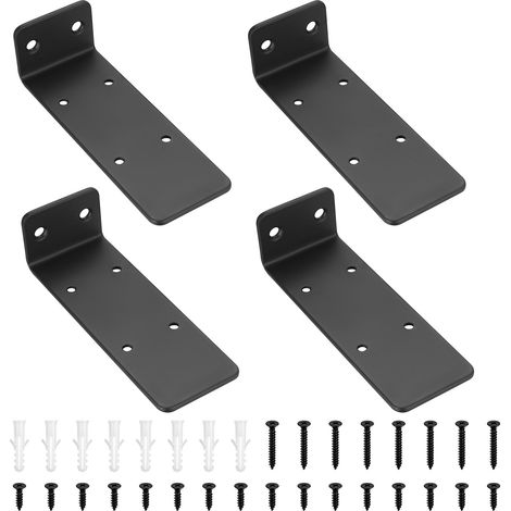 4 Pièces Equerre Etagere Murale, 140mm Support Etagere Murale , Supports d'étagères Flottants a L, Equerre Metal Noir, Support étagère Murale Fixation Etagere Invisible pour Étagères (1/5)