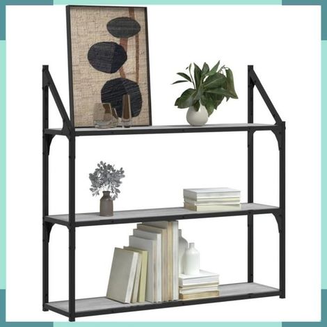Étagère murale - 835457 - 3 niveaux - Sonoma gris - Bois d'ingénierie & acier 80x21x78,5 cm (1/5)