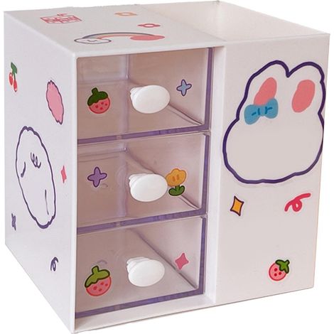 Lot de rangement de bureau beige style ins avec motif cartoon mignon, conteneur à stylos et stickers, organisateur en plastique pour chambre d'étude ou dortoir (1/5)