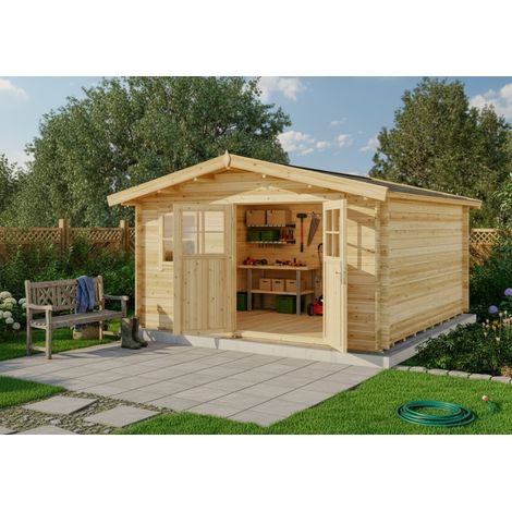 ECO Set - Abri de jardinValeria imprégné Pinie Imprégné, 28 mm Épaisseur paroi 438 x 427 cm