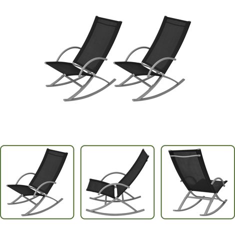 Chaise longue à bascule - Chaises à bascule de jardin lot de 2 Acier et textilène Noir (1/5)