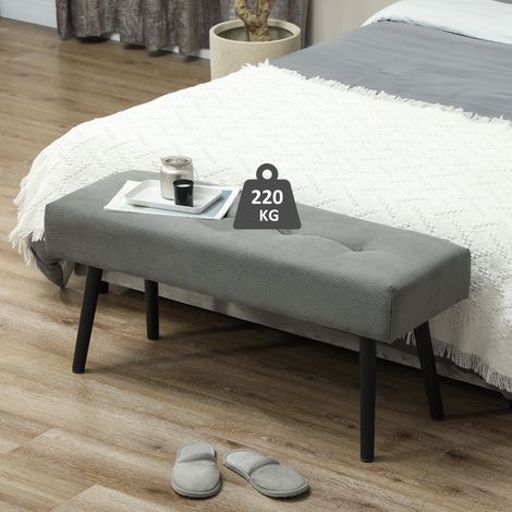 Gris - Banc de chambre en velours matelassé avec cadre en acier, capacité de charge 300 kg, pour entrée et salon, 100x36x45cm