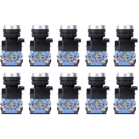 Lot de 10 boutons-poussoirs plats BEM38-11 à réarmement automatique (1 ouvert, 1 fermé), 22 mm, jaunes (1/5)