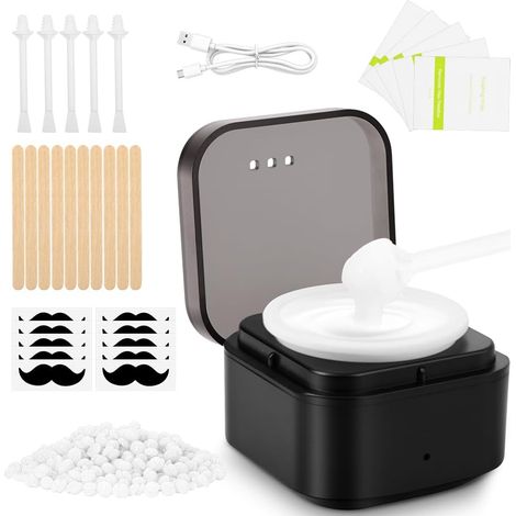 Chauffe Cire Epilation, Kit d'épilation à la Cire pour épilations  Inclure 50g Perles de Cires, 10 Batons Applicateurs pour Corps Entier, Jambes,Visage, Sourcils (Carré) (1/5)