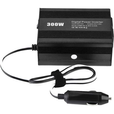 Convertisseur de puissance numérique 300 W avec double port USB, convertisseur CC 12 V vers CA 110 V pour véhicule, noir (1/5)