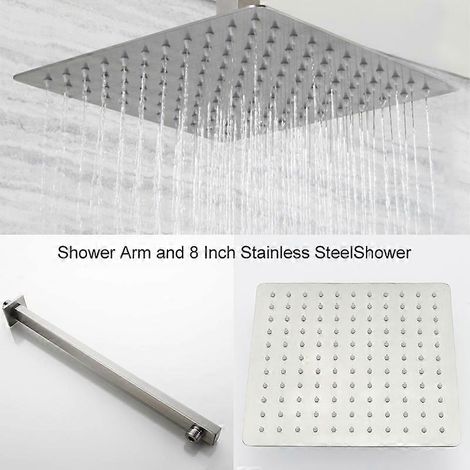 Bras de douche carré en acier inoxydable nickelé brossé, bras de douche mural ou de plafond en gros, et 8 bras de douche. (1/5)