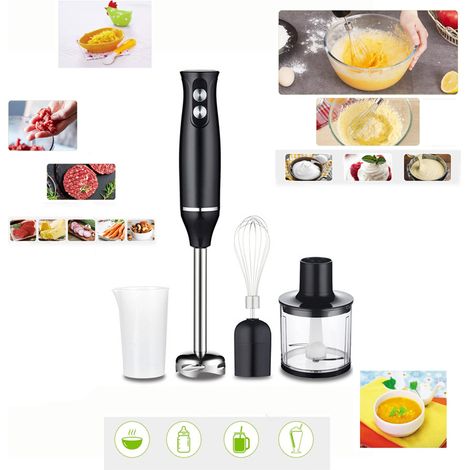 Batidora de mano de acero inoxidable, 4 en 1, 500 W, velocidad ajustable, con batidor y procesador de alimentos. (1/4)