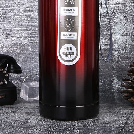 Rote 1000-ml-Sport-Trinkflasche für draußen, großes Fassungsvermögen, Edelstahl, tragbare Isolierflasche mit Tragegurt, ideal für Reisen, Auto, Sport und als Geschenk. (1/5)