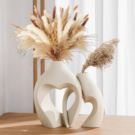 Décoration de vase blanc, ensemble de deux vases en céramique en forme de cœur, vase nordique en forme de cœur