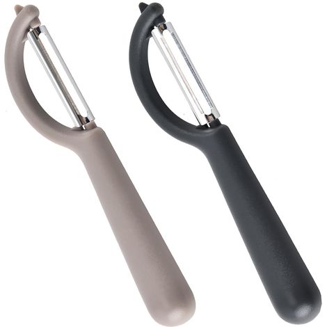 Éplucheur Universel (2 Pcs), Éplucheur pivotant en Acier Inoxydable, Couteau Cuisine avec Lame Tranchante pour Légumes Fruits, Noir & Gris Clair (1/5)