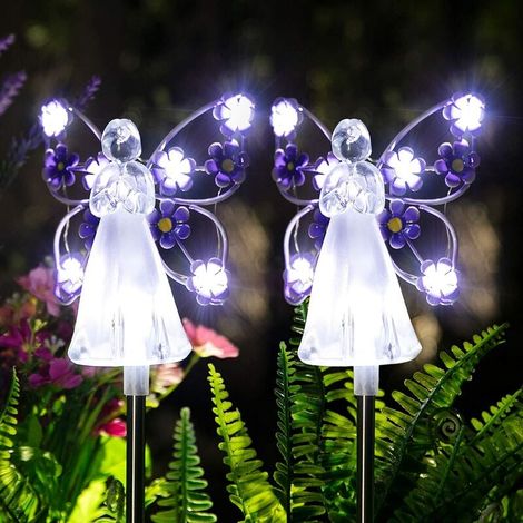 Luci solari angeliche da giardino - Confezione da 2 luci solari angeliche per giardino esterno, luce angelica eterna con 7 LED per decorazioni del cimitero, decorazioni natalizie da giardino (1/5)