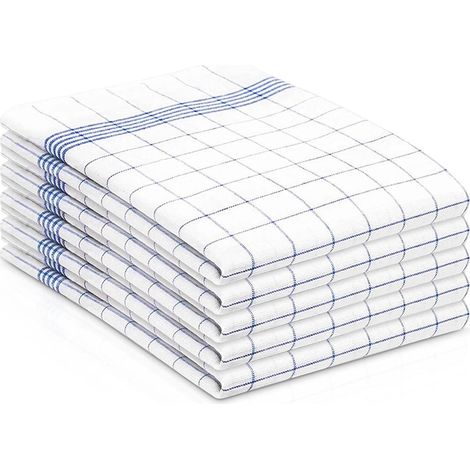 Lot de 5 Torchons de Cuisine 45x65cm 100% Coton Super Absorbant Torchons de Vaisselle Ensemble de Torchon Doux et Réutilisables Design élégant à Carreaux - Bleu et Blanc (1/5)