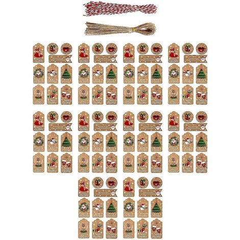 Étiquettes de Noël à suspendre au sapin, décorations pour sapin, étiquettes cadeaux en papier « Joyeux Noël », étiquettes pour emballage cadeau pour les fêtes de Noël-100 Pieces (1/5)