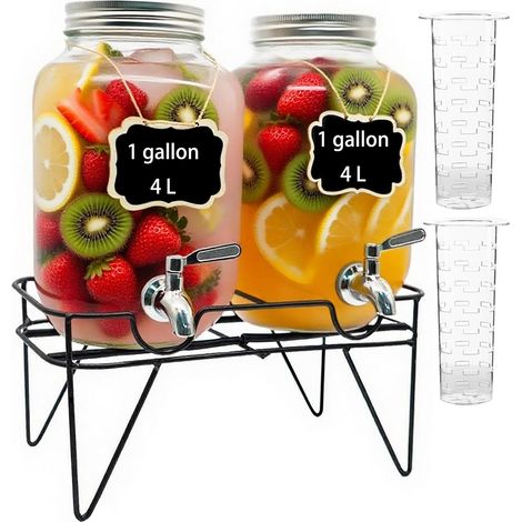 Distributeur de Boissons en Verre 1 Gallon (Lot de 2) avec Robinet en Acier Inoxydable Idéal pour Fêtes, Boissons et Limonade (1/5)