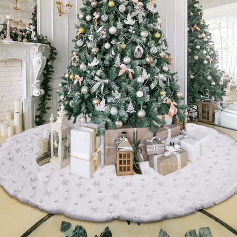 90 cm Christmas Rug, Snowflakes Sequins Christmas Tree Skirt Round, White Christmas Tree Christmas Blanket, Round Blanket Christmas for Christmas Trees, Various Artificial Trees Christmas (1/5)