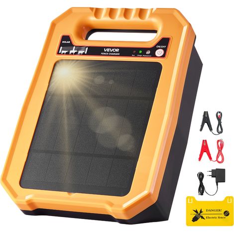 Chargeur de Clôture Électrique Solaire, 0,3 J, Électrificateur de Clôture Électrique, 8 kV, Portée 1-3 km, Autonomie 7 Jours, Résistant aux Intempéries, pour Empêcher Intrusion Animaux Sauvages (1/5)