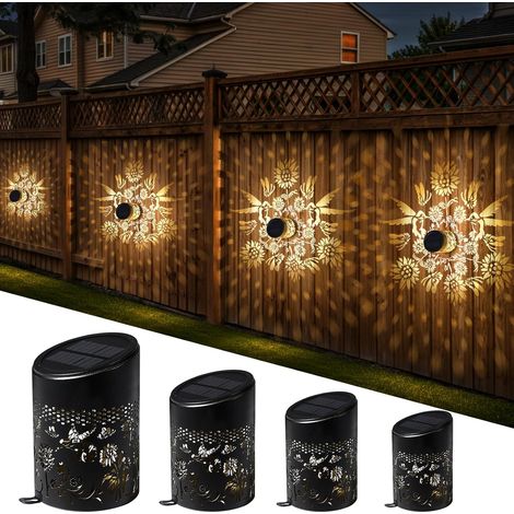 Lampe Solaire Exterieur Decorative de Jardin, Lot de 4 Applique Murale Lanterne Solaire Lampe de Clôture Étanche IP65 Pour Festive Fête Cour Table Couloir (1/5)