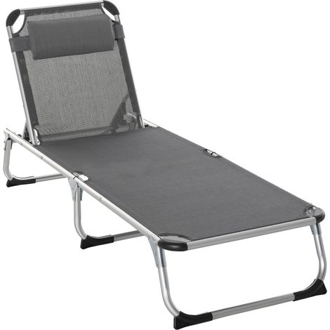 Tumbona De Jardín Tumbona De Tela De Aluminio Tumbona De Relajación Plegable Ajustable En 5 Posiciones Malla Ergonómica Gris 170 X 60 X 76 Cm