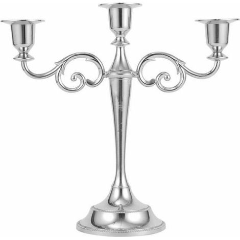 Bougeoir en métal à 3 bras, chandelier à pilier antique, chandelier chic, décoration pour mariage (argent) (1/5)
