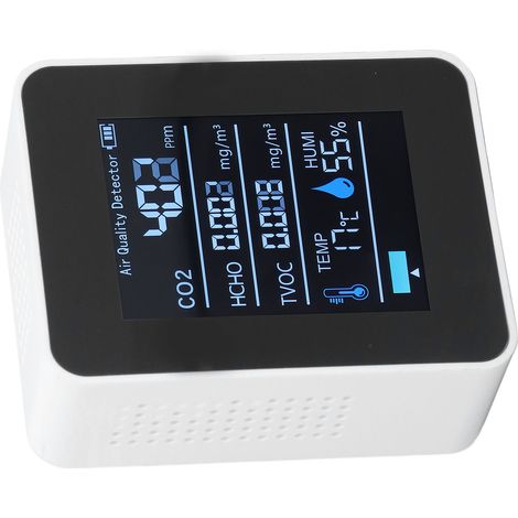 Bluetooth-App-CO₂-Analysator, TVOC-Luftqualitätsdetektor, 60-Tage-Aufzeichnung, 5-in-1-Messung von CO₂, Formaldehyd, TVOC, Luftfeuchtigkeit und Temperatur, USB-aufladbar, Weiß, Bluetooth 2CO3TB mit in (1/5)