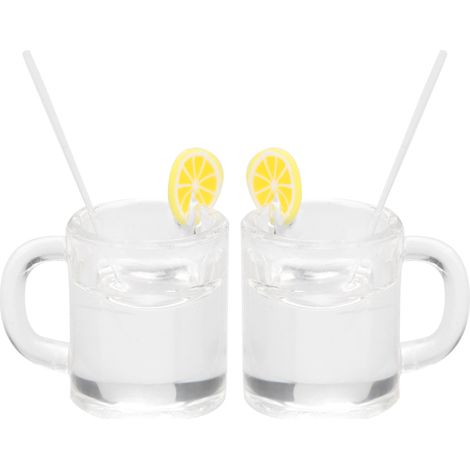 2Pcs 1:12 Maison de Poupée Accessoires Mini Tasse à Eau Citron avec Paille Jaune (1/5)